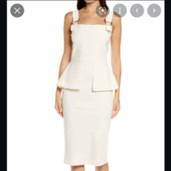CHIARA BONI LA PETITE ROBE TORQUATA PEPLUM D-RING CREAM SHEATH DRESS 52 IT/16 US - Picture 3 of 6